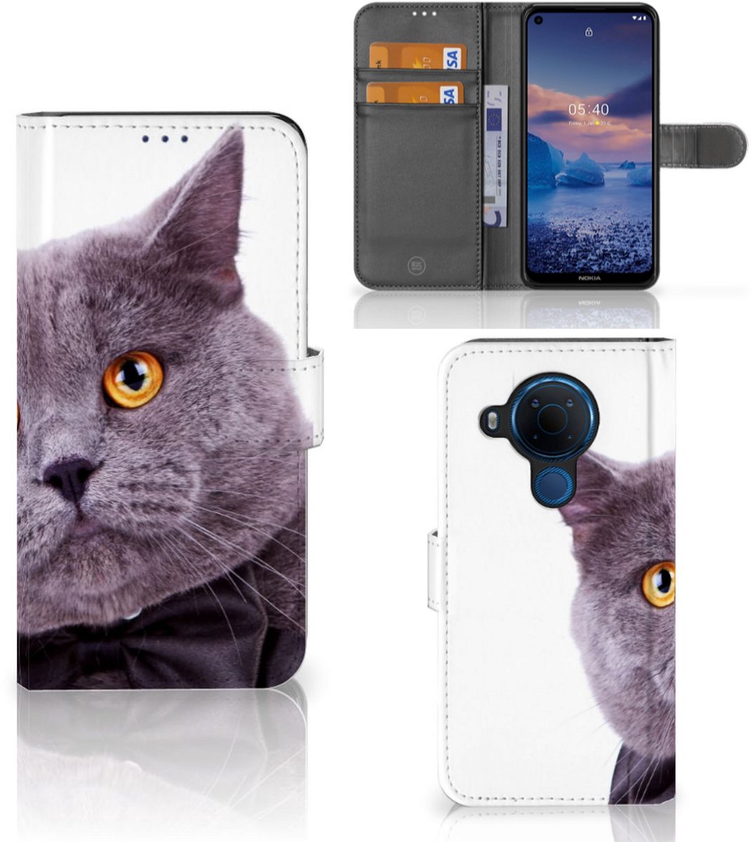 Nokia 5.4 Telefoonhoesje met Pasjes Kat