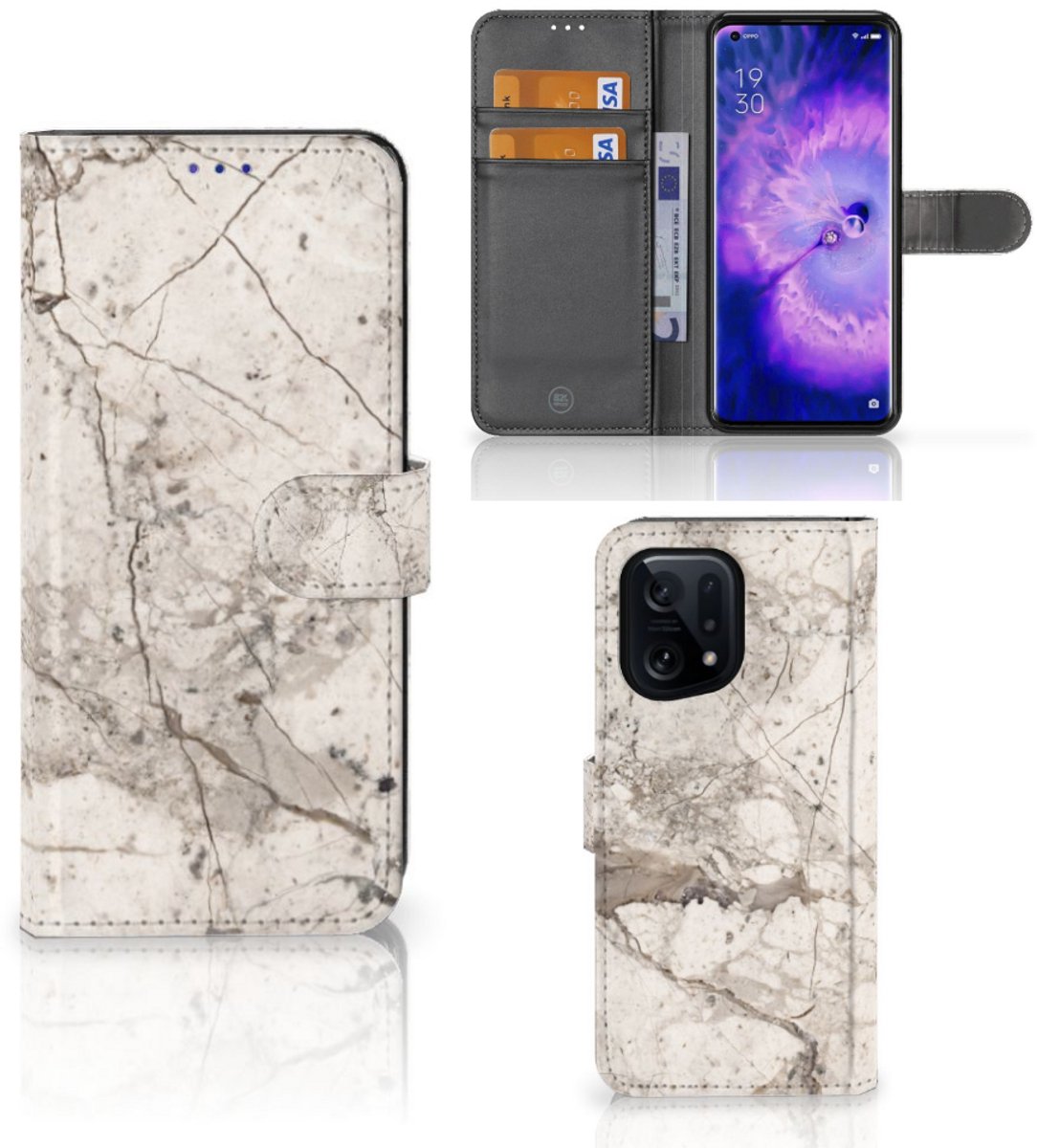 OPPO Find X5 Bookcase Marmer Beige