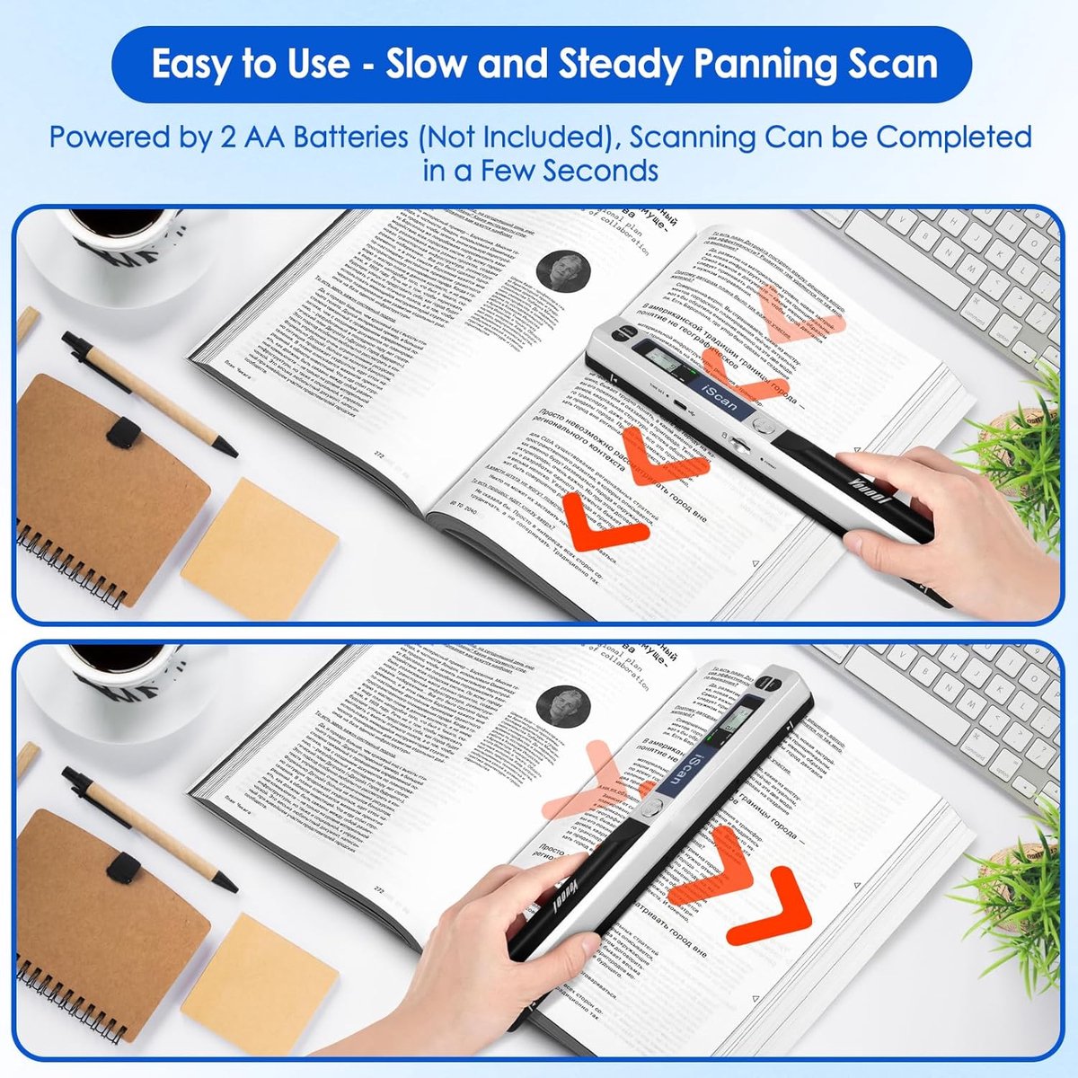 Handscanner, documentenscanner, A4, 900 dpi, hoge resolutie, kleurenfoto, draagbare scanner, JPG/PDF-formaat, USB 2.0, draagbare documentenscanner voor documenten, kwitanties, foto's (zilver) thumbnail 4