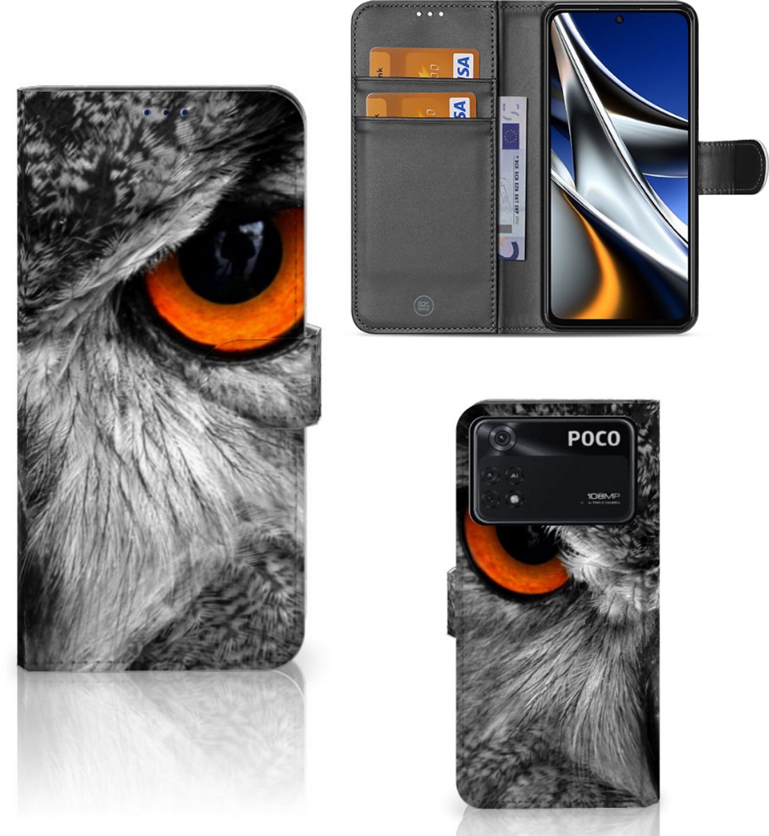 Book Case voor Xiaomi Poco X4 Pro 5G Telefoonhoesje met Pasjes Uil
