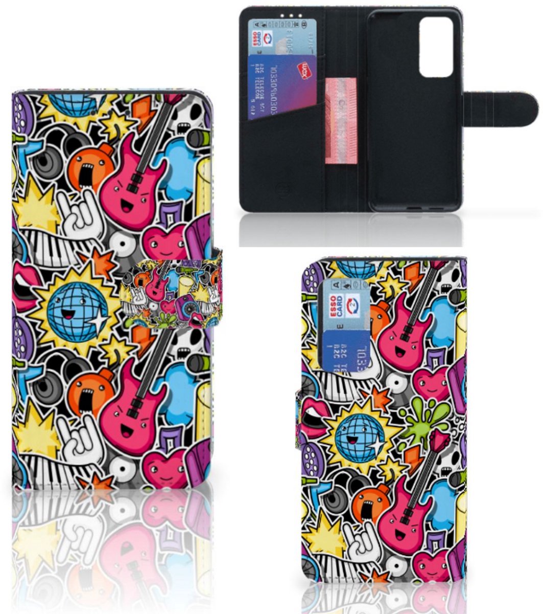 Huawei P40 Wallet Case met Pasjes Punk Rock