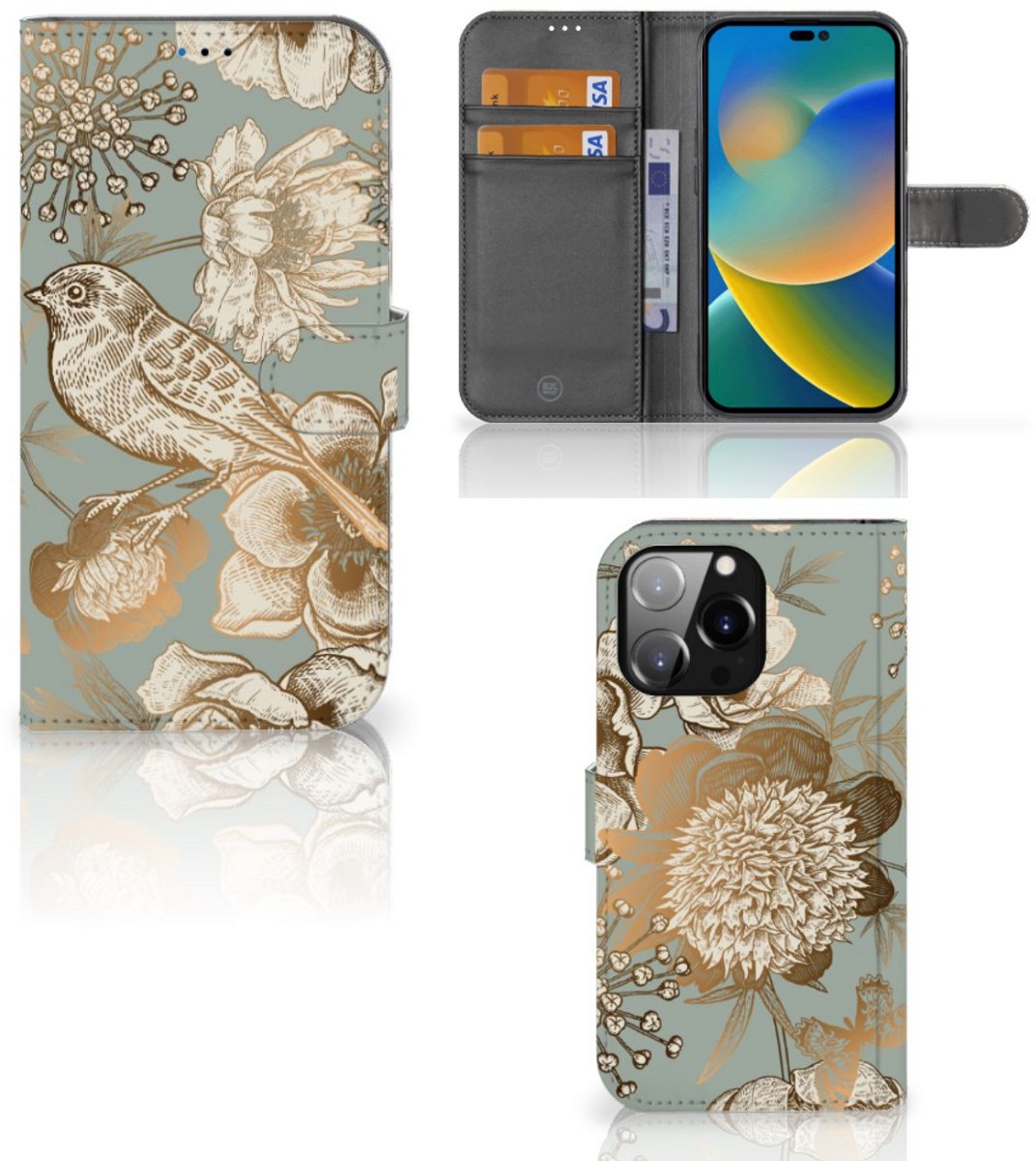 Hoesje voor iPhone 14 Pro Max Vintage Bird Flowers