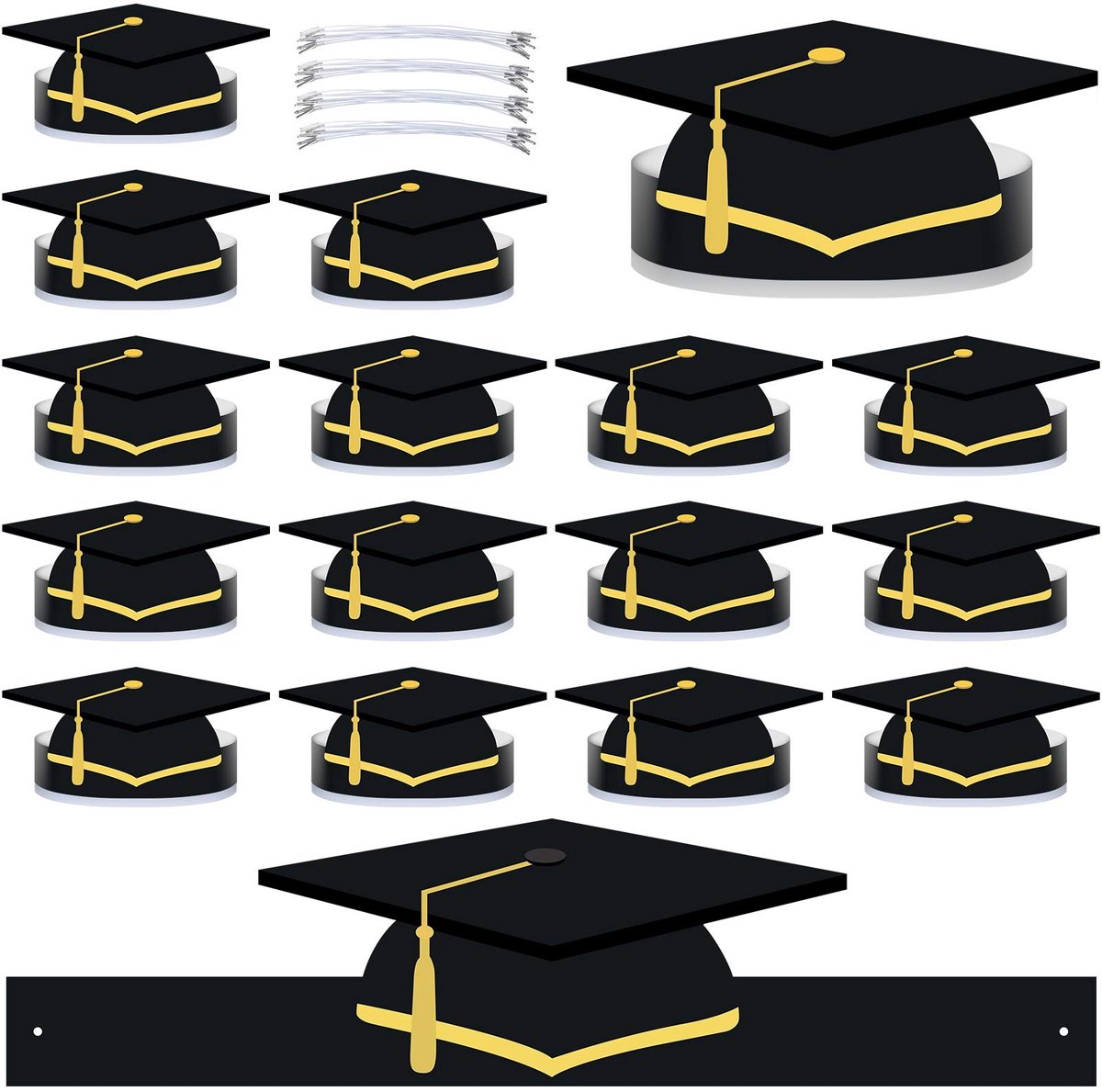 Cosensi - Afstudeerhoed - 40 Stuks - Verstelbare Elastische Band - Zwart - Kids Feestaccessoires - Perfect voor Kinderafstuderen - Decoratie