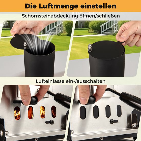 COSTWAY Outdoor Pizzaoven, Pizza Oven met Pizzaschep, Pizzasteen, waterdichte afdekking, roestvrijstalen dak & hittebestendige handgrepen, draagbare brandoven, houtoven voor picknick, BBQ-feest — afbeelding 3