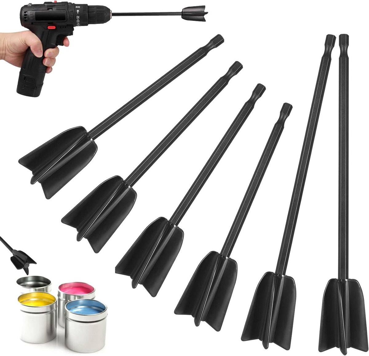 6-delige Boormixer Accessoire Set, Herbruikbare Epoxy Mixer voor 1/4" Boor, Ideaal voor het Mengen van Epoxyhars, Verf en Keramische Glazuur