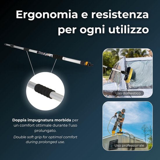 Waterborstel Stok - Telescopische Borstel - Voertuig Reinigen - Ergonomische Handgreep - 140-280 cm - Zilver van Merkloos	 — afbeelding 3