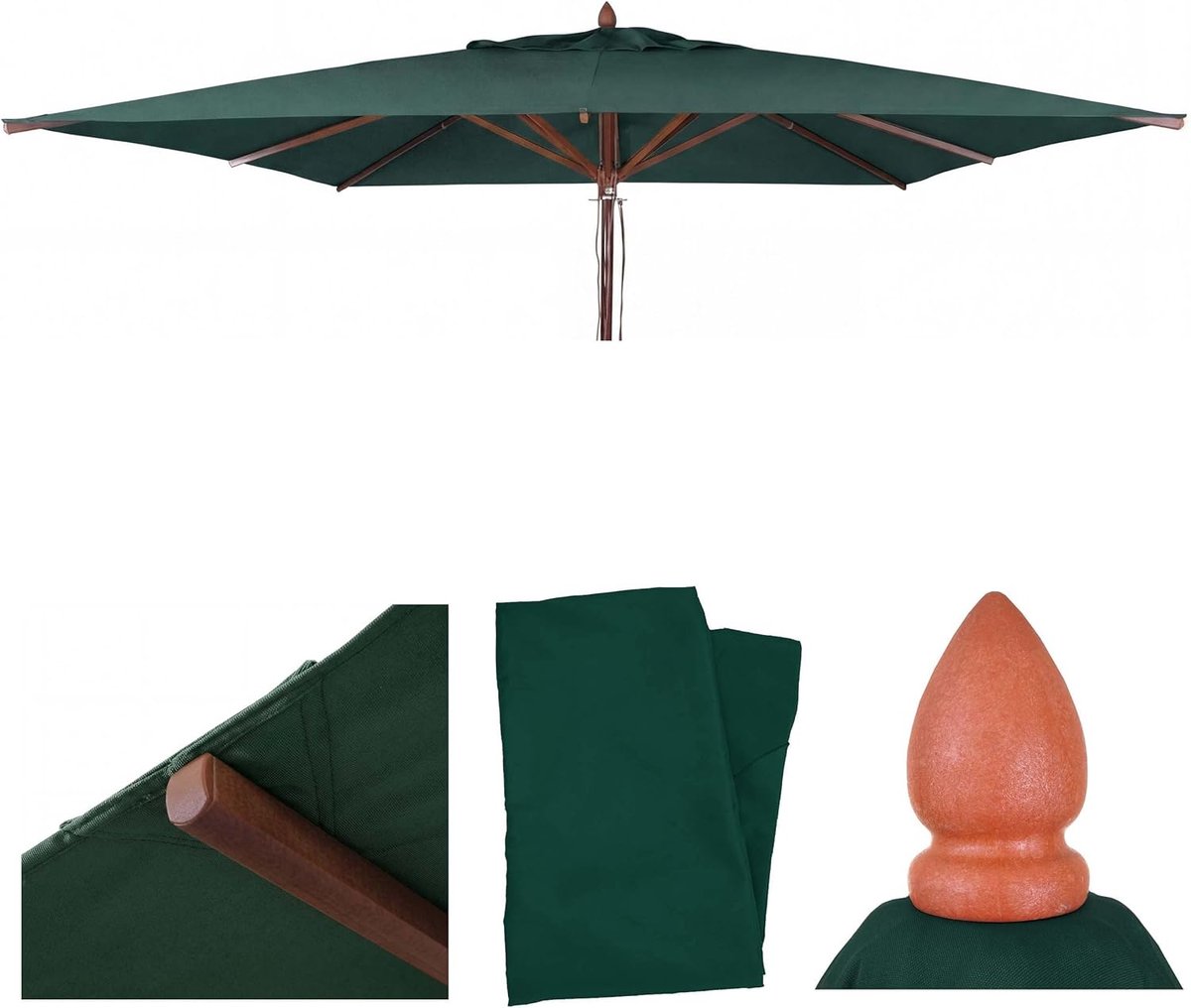 4x4m Catering Parasol Vervangingsdoek HWC-C57b Premium Polyester UV50+ Waterafstotend met Ventilatiekap 400cm Donkergroen
