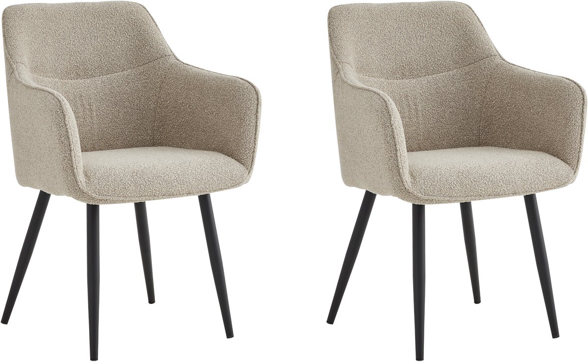 Colenis City Eetkamerstoel - Set Van 2 - Beige - Bouclé Stof - Industrieel Beige, Bouclé Stof