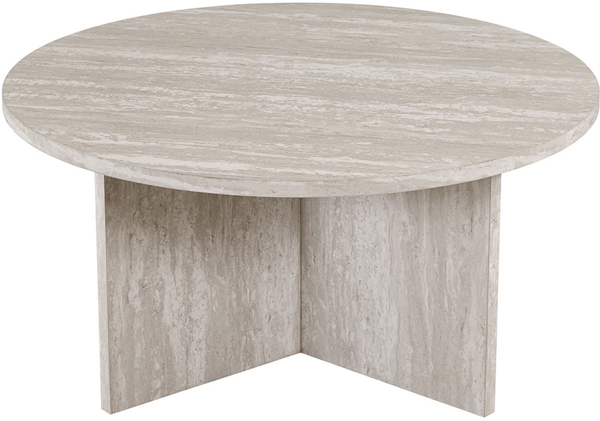 Salontafel Rond – Grijs – Travertin Look – Ø90 cm