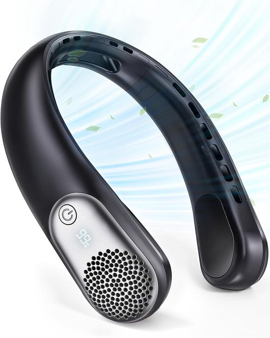 Neck fan, LED display, USB rechargeable portable fan, 360° fan, three ...