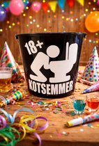 Kots Emmer Cadeau Emmer 10 Liter - Zwart met Witte Opdruk - 18+ - Verjaardag
