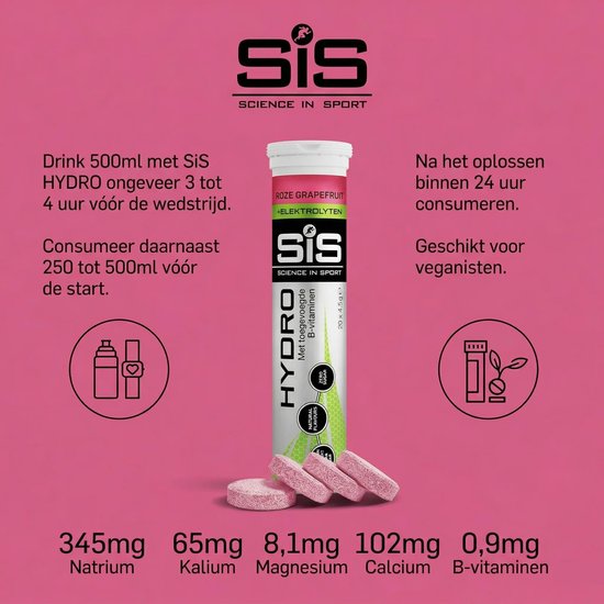 Science in Sport - SIS Go Hydro Bruistabletten - 300mg Elektrolyten - Pink Grapefruit Smaak - 3x20 Tabletten van Science in Sport — afbeelding 3