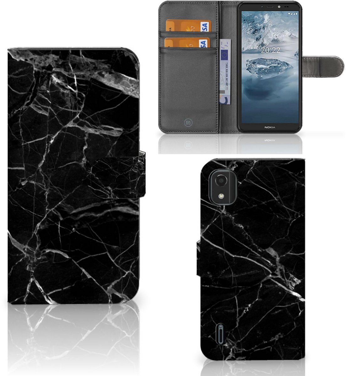 Nokia C2 2nd Edition Bookcase Marmer Zwart - Origineel Cadeau Vader