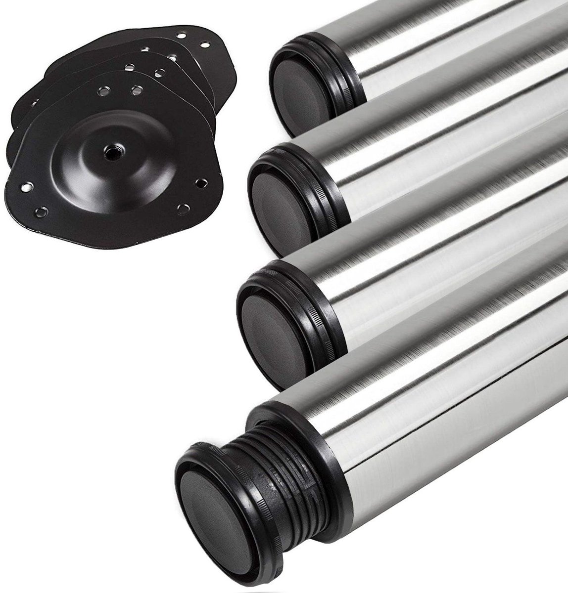 Sotech 4 stuks Tafelpoten hoogte 820 mm Ø 76 / 80 mm echt geborsteld roestvrij staal belastbaar tot 300 kg (75 kg per stuk) met 32 mm hoogteverstelling