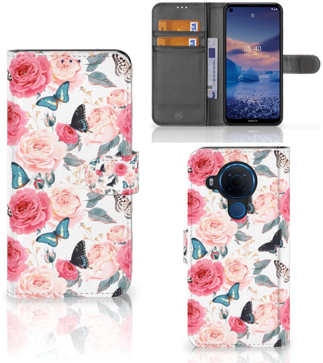 Nokia 5.4 Hoesje Butterfly Roses
