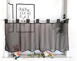Devola vitrage, voile kortgordijn met lussen, moderne bistrogordijn, transparant raamgordijn, kort gordijn, eenvoudig raamgordijn voor de keuken, HxB 60x100cm, grijs, 1 stuk
