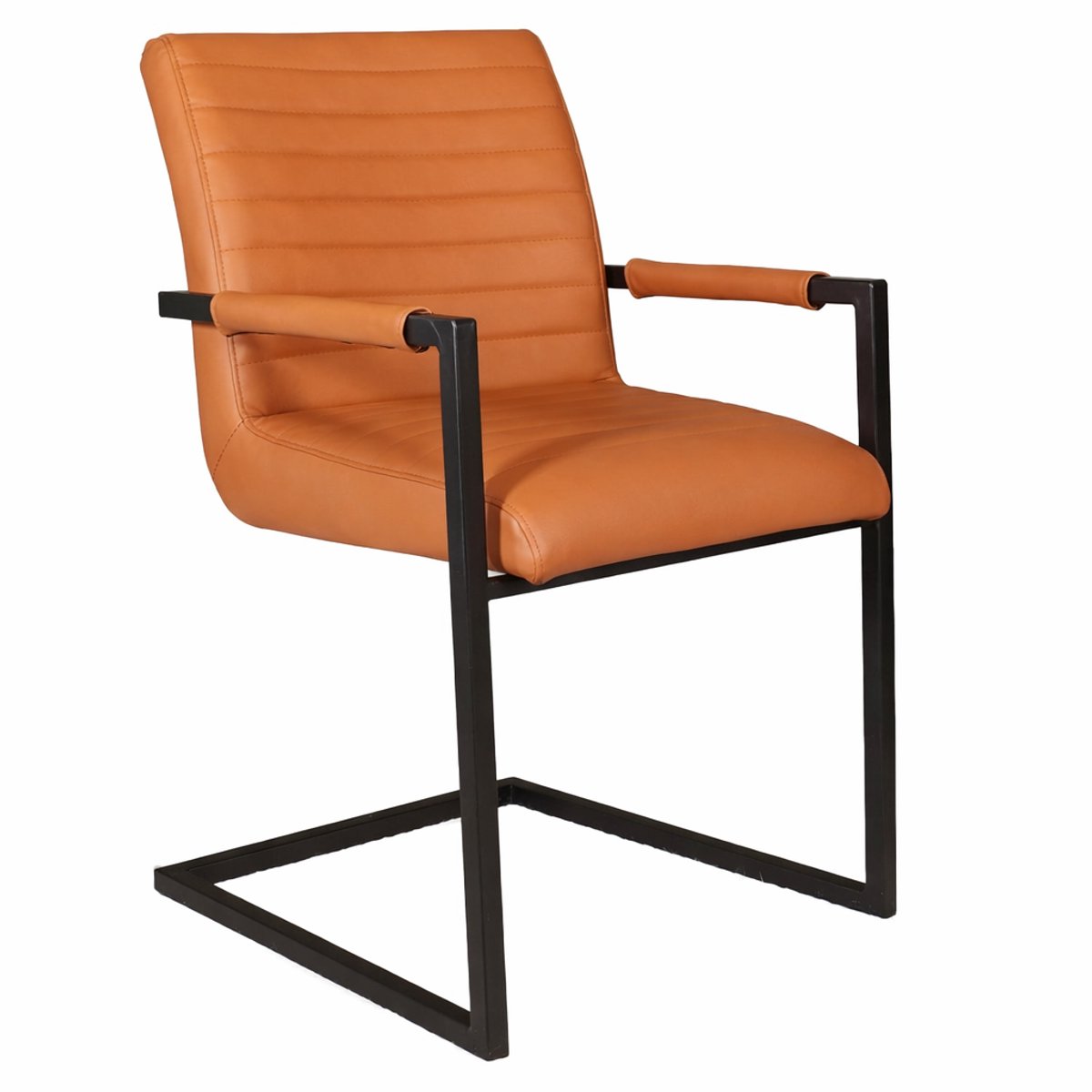 SET DEAL: 6 stuks Eetkamerstoel met armleuning cognac Noor eco-leer industrieel design eetstoel zetel