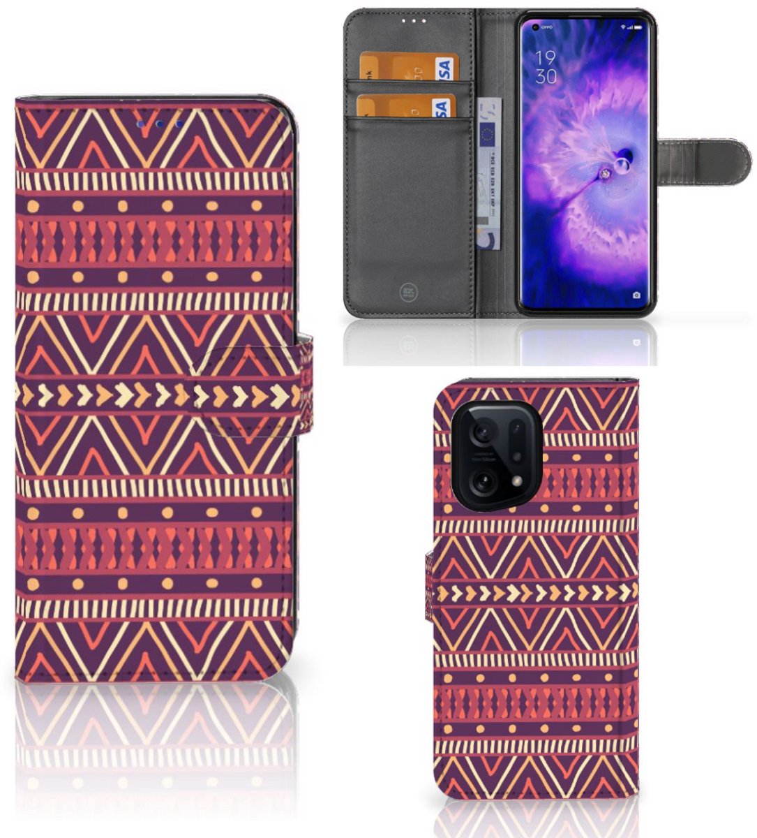 OPPO Find X5 Telefoon Hoesje Aztec Paars