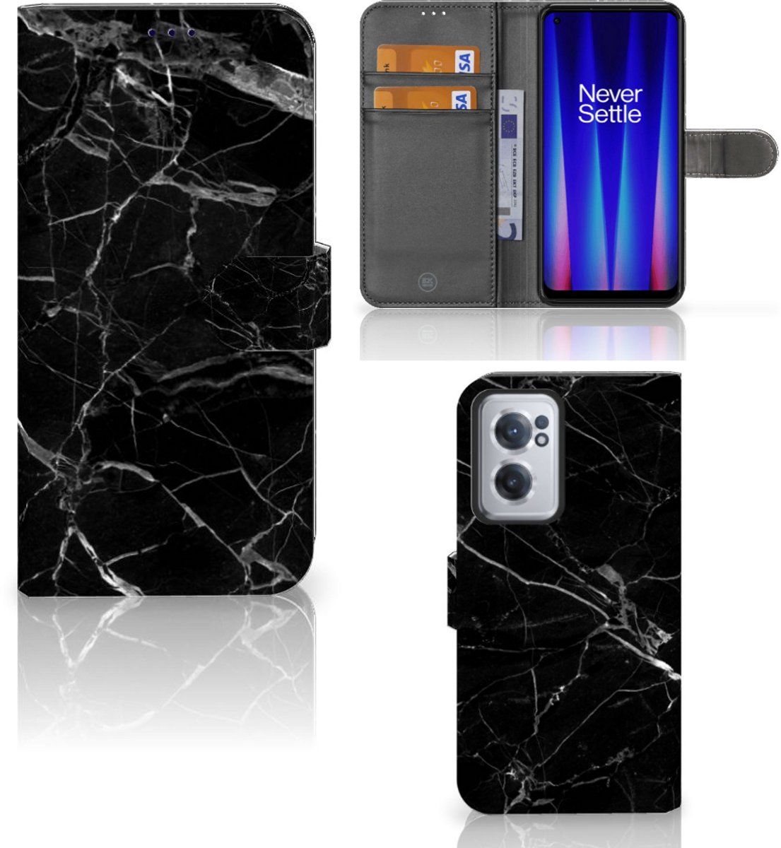 OnePlus Nord CE 2 Bookcase Marmer Zwart - Origineel Cadeau Vader
