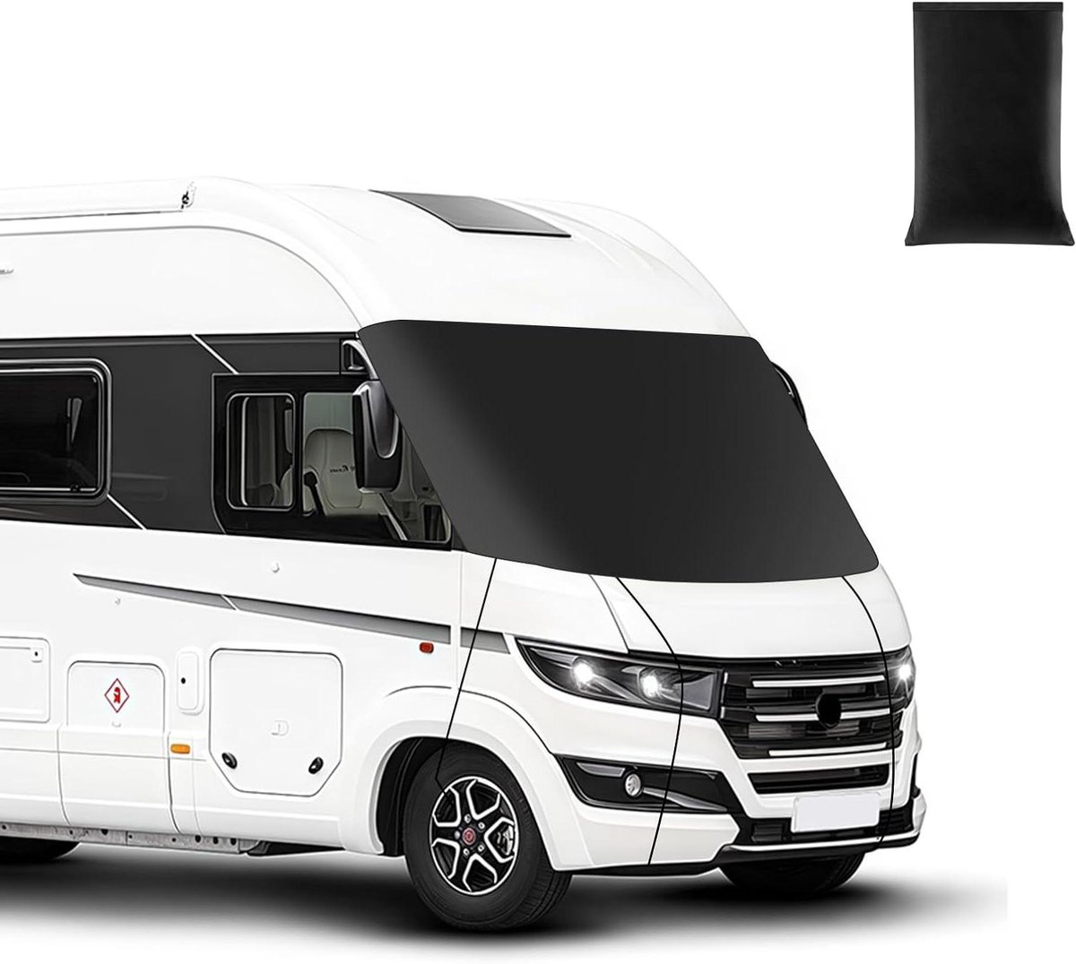 Autovoorruitafdekking, vervanging voor A-klasse RV, 600D luxe voorruiten, zonwering, 100% verduisterend, blokkeert uv-stralen, weerbestendige wrap cover