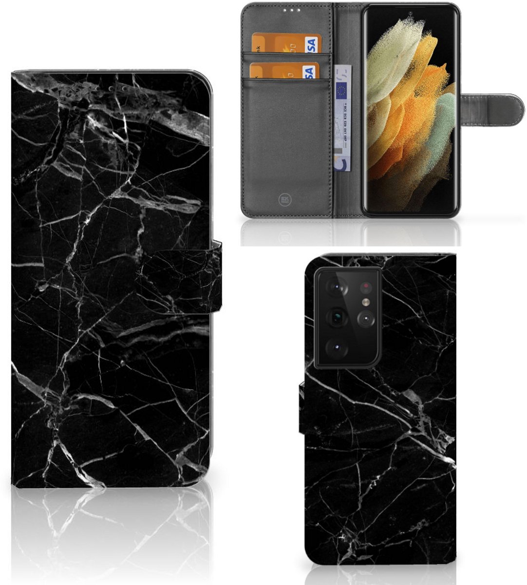 Samsung Galaxy S21 Ultra Bookcase Marmer Zwart - Origineel Cadeau Vader
