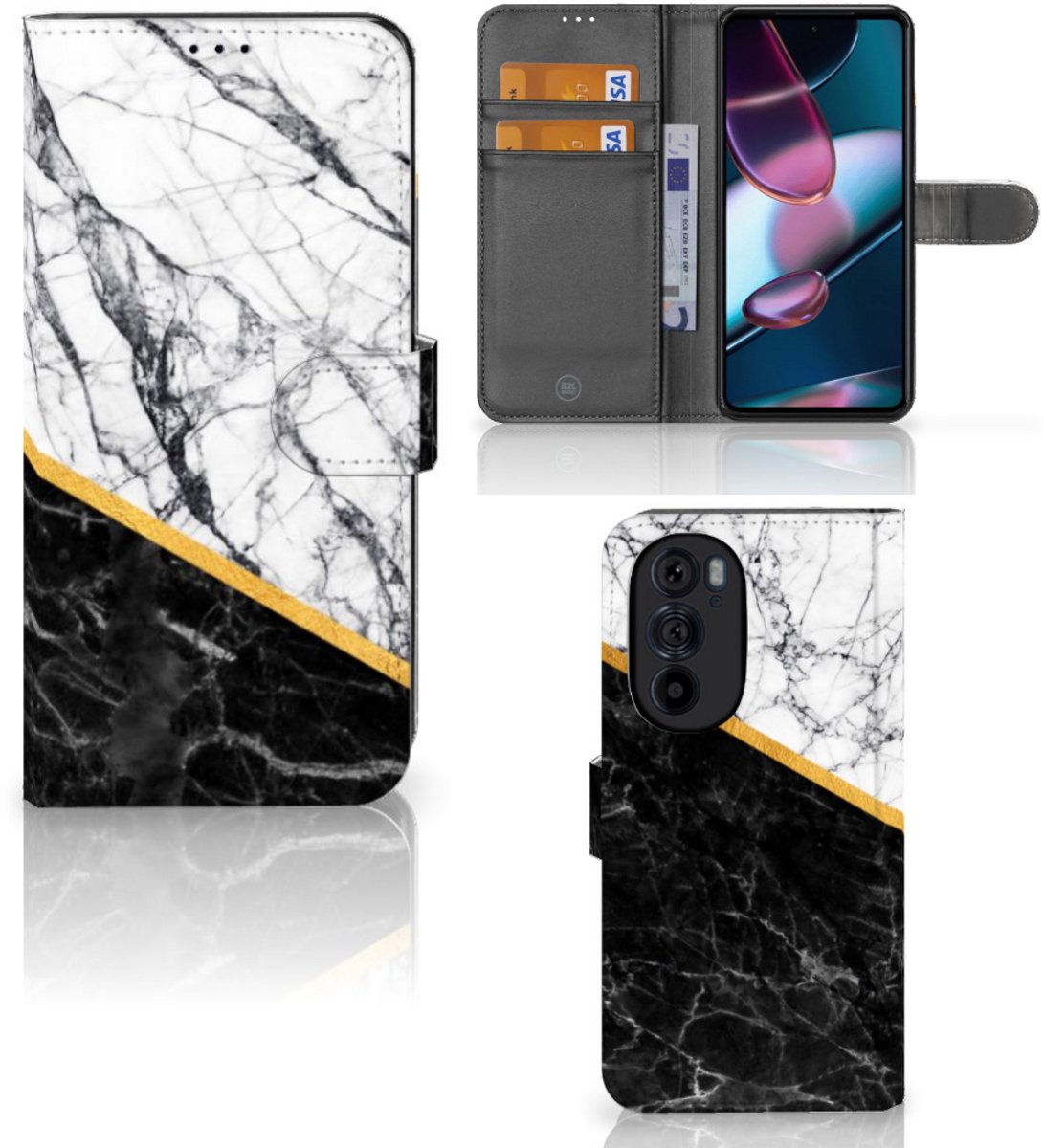 Motorola Edge 30 Pro Bookcase Marmer Wit Zwart - Origineel Cadeau Man