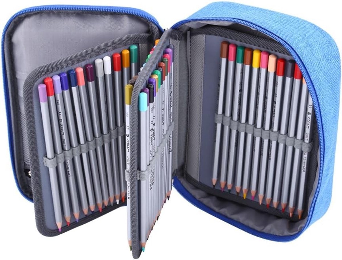 Multilayer Opbergdoos met 72 Compartimenten, Vouwbaar en Ruim, Ideaal voor Kunstenaars en Studenten, Turquoise Blauw, 24 x 18 x 6.5 cm