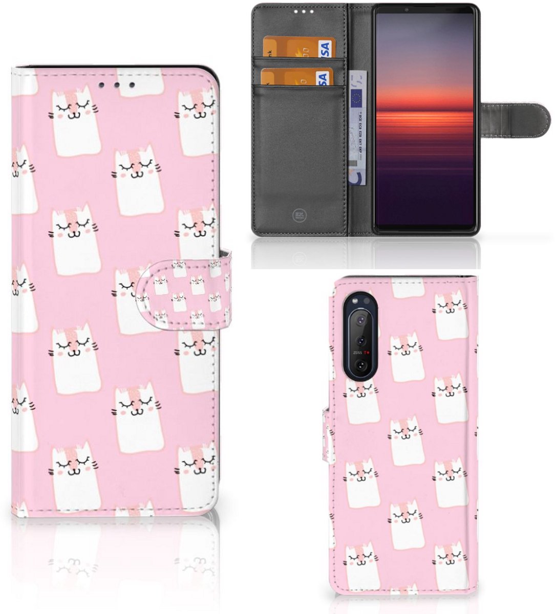 Sony Xperia 5II Telefoonhoesje met Pasjes Sleeping Cats