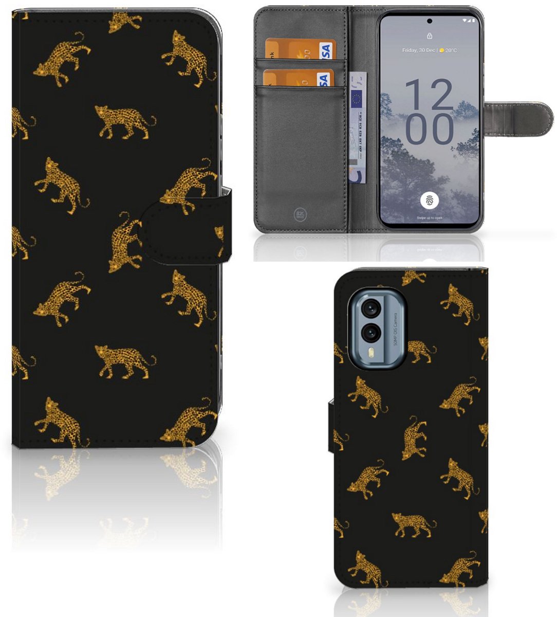 Telefoonhoesje met Pasjes voor Nokia X30 Leopards