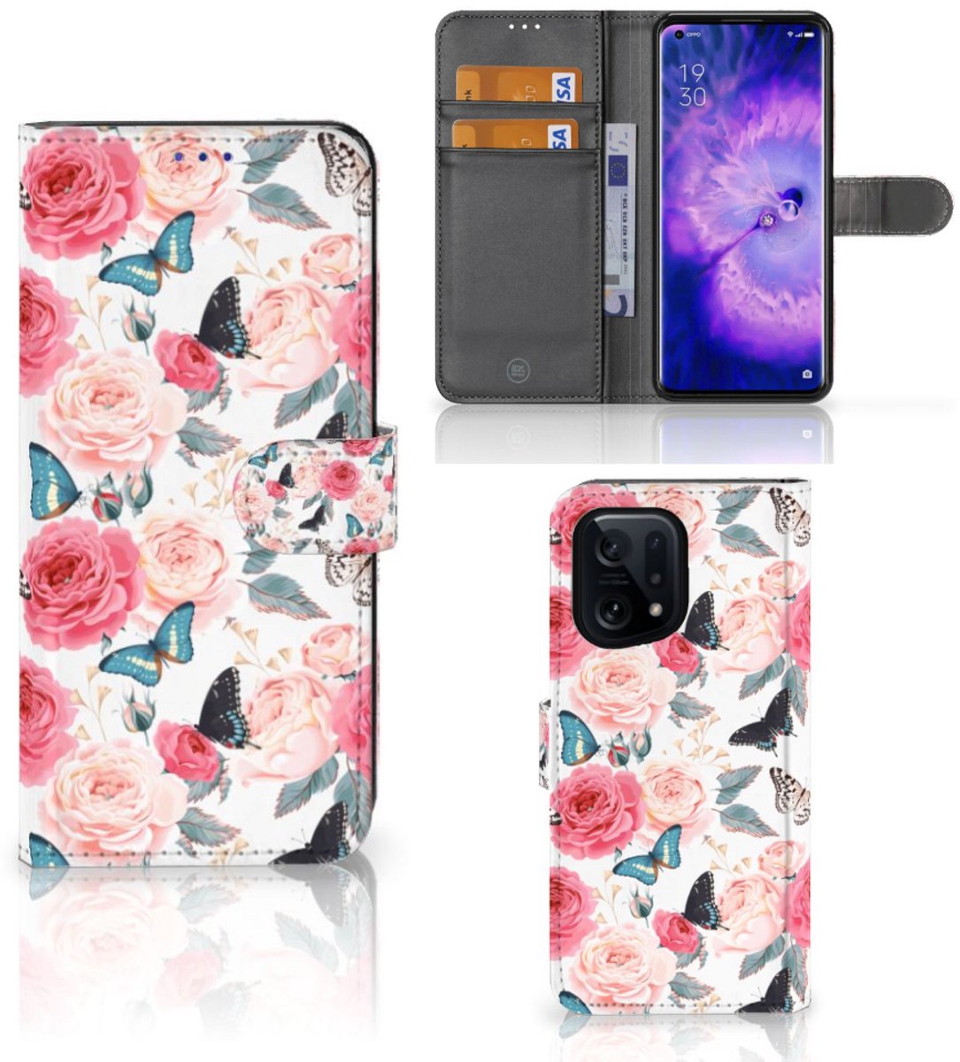 OPPO Find X5 Hoesje Butterfly Roses