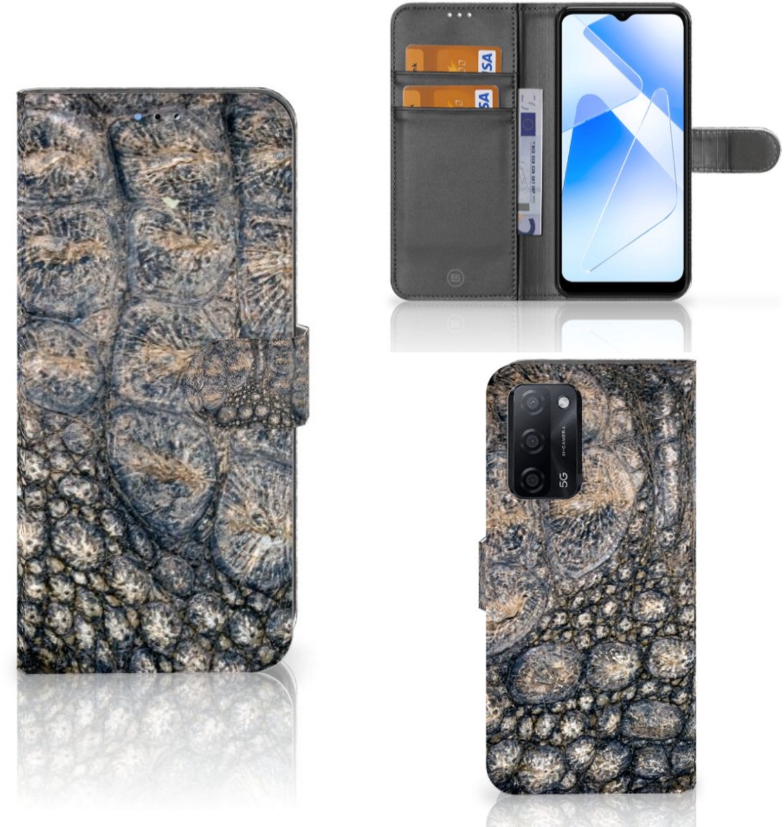 OPPO A16/A16s/A54s Telefoonhoesje met Pasjes Krokodillenprint
