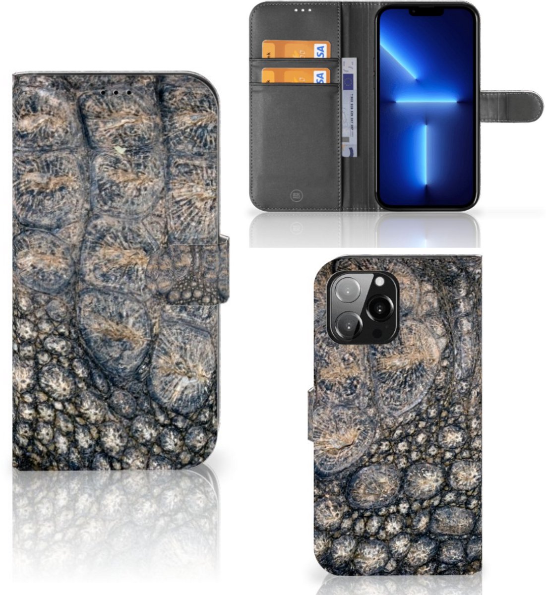 iPhone 13 Pro Max Telefoonhoesje met Pasjes Krokodillenprint