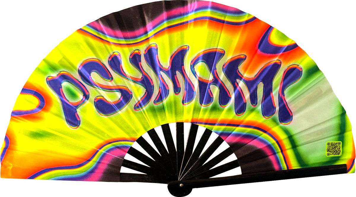 XXL festival waaier - Handwaaier - Spaanse waaier - Glow in the Dark - UV / Blacklight - Glowing effect - 62 x 32 cm - Bamboe - Psymami