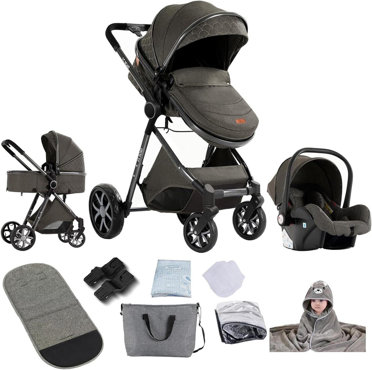 3-in-1 Kinderwagen - Modulaire Wandelwagen Trio - Baby Vervoeren - Omkeerbare Schuifrichting