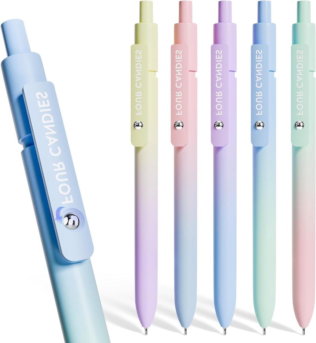 Vijf Sneldrogende Pennen met Zwarte Inkt en Fijne Punt voor Schoolbenodigdheden, Leuke Cadeaus voor Meisjes in Gradient Kleur