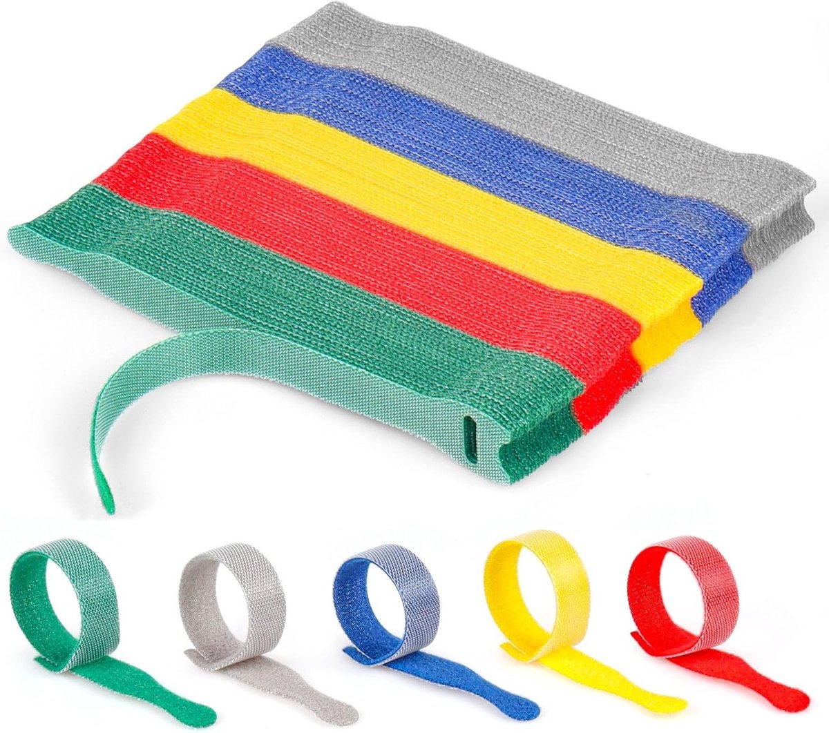 Hernieuwbare kabelbinders, 100 stuks, 15 cm x 1,2 cm, in 5 kleuren voor thuis, kantoor en tuingebruik