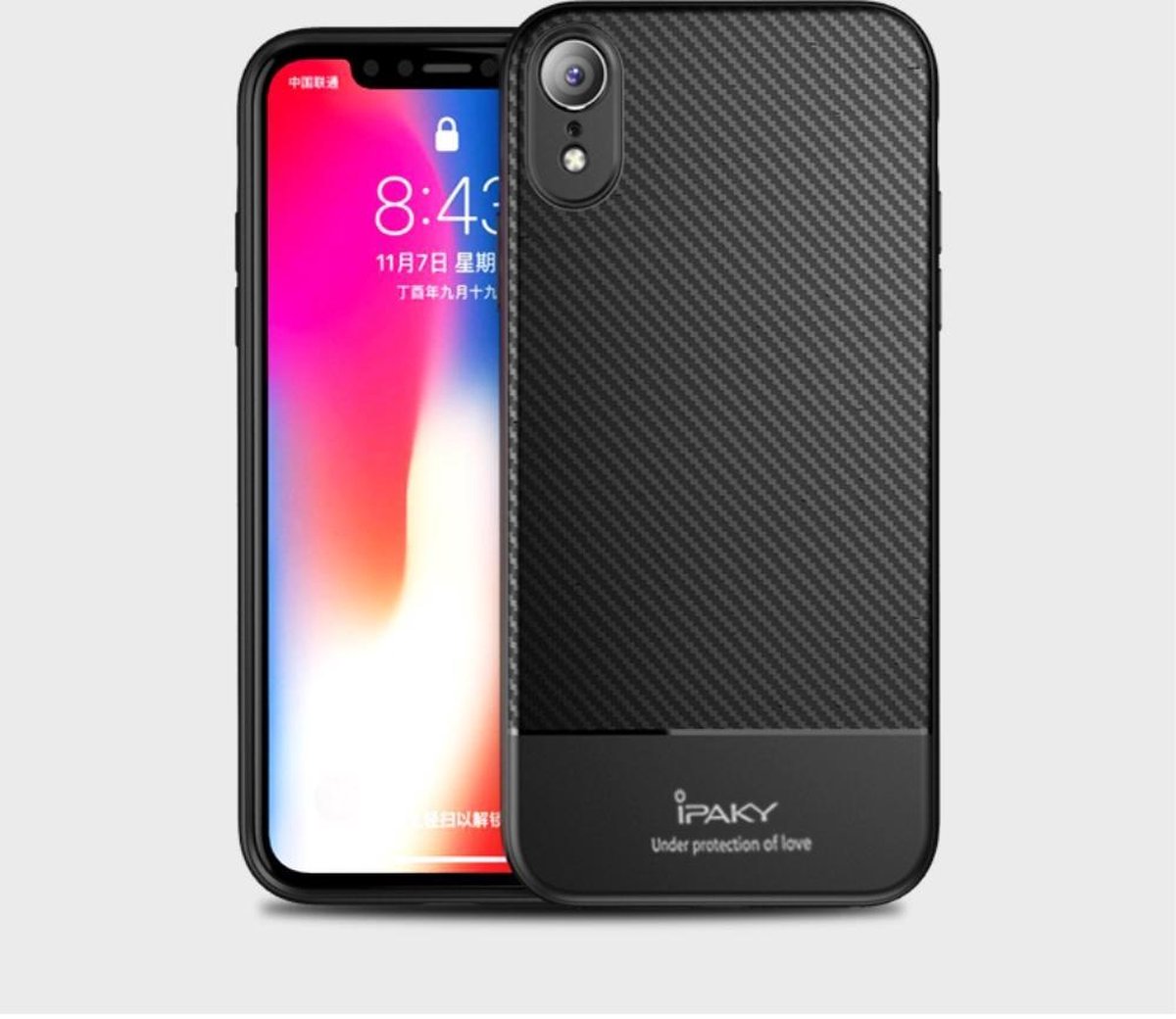 Carbon Softcase - Iphone XR Hoesje - Zwart - Ipaky
