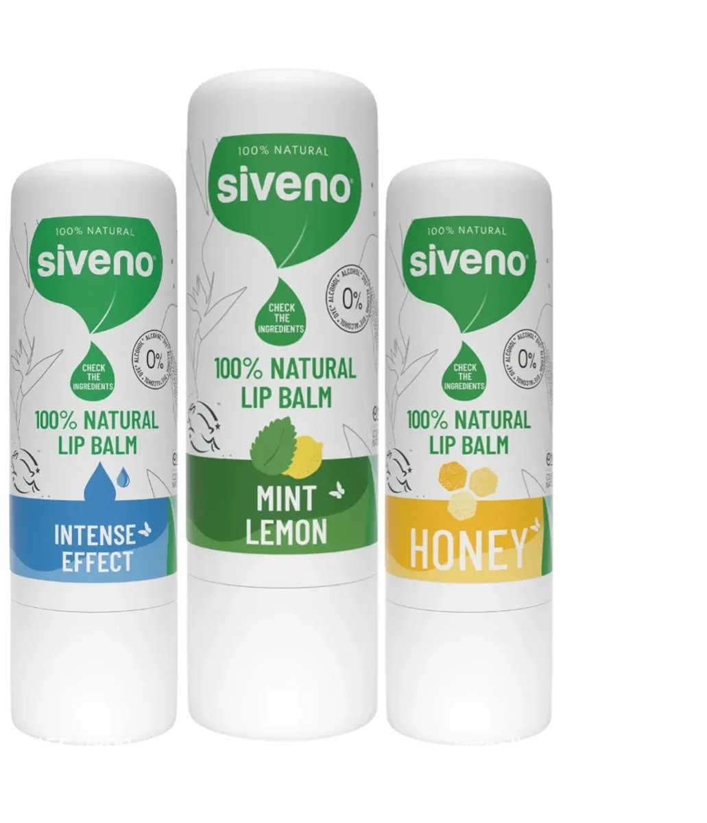 Siveno 100% Natuurlijke Lippenbalsem Voordeelset (3-delig) – Honing, Munt-Citroen & Intense