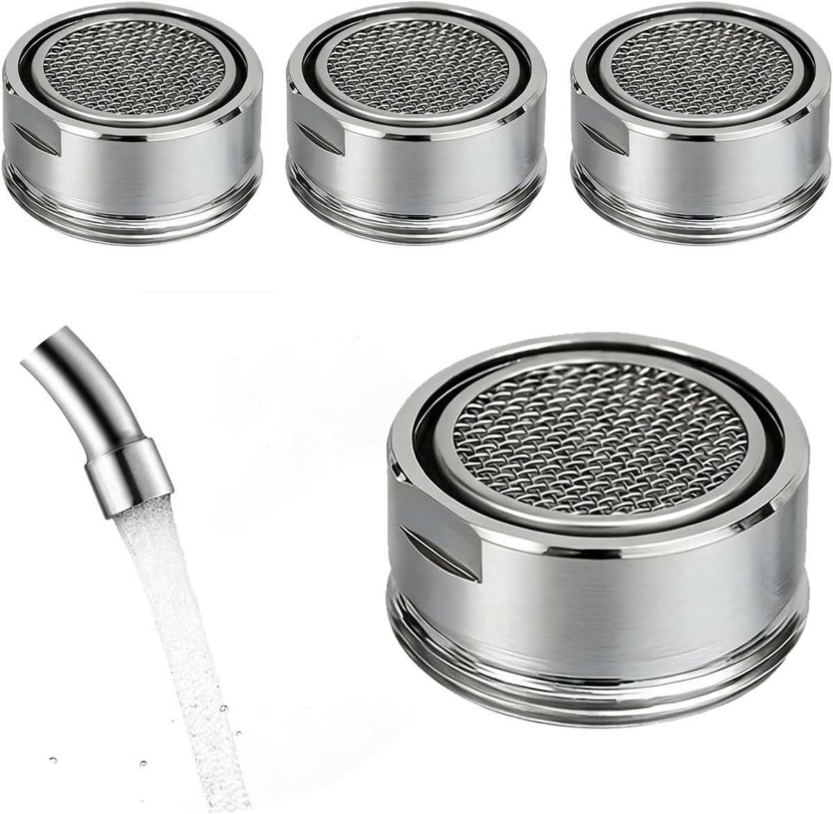 Set van 4 Keukenkraan Luchtverdelers, 24mm Waterbesparende Filterdoppen voor Wastafel en Badkamer