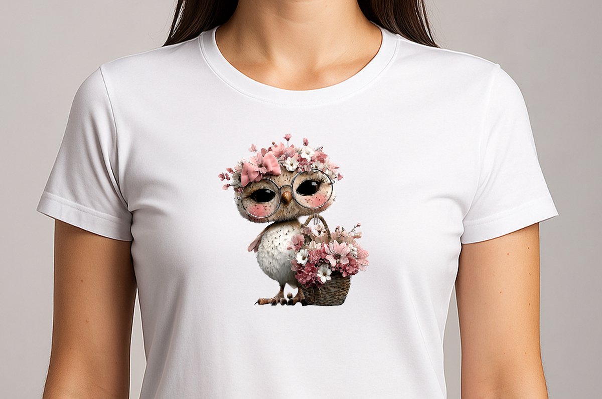 Baby Owl Flowers - T Shirt - cute - kawaii - Gift - Cadeau - schattig - schattigdesign - liefdesign - pastelkunst