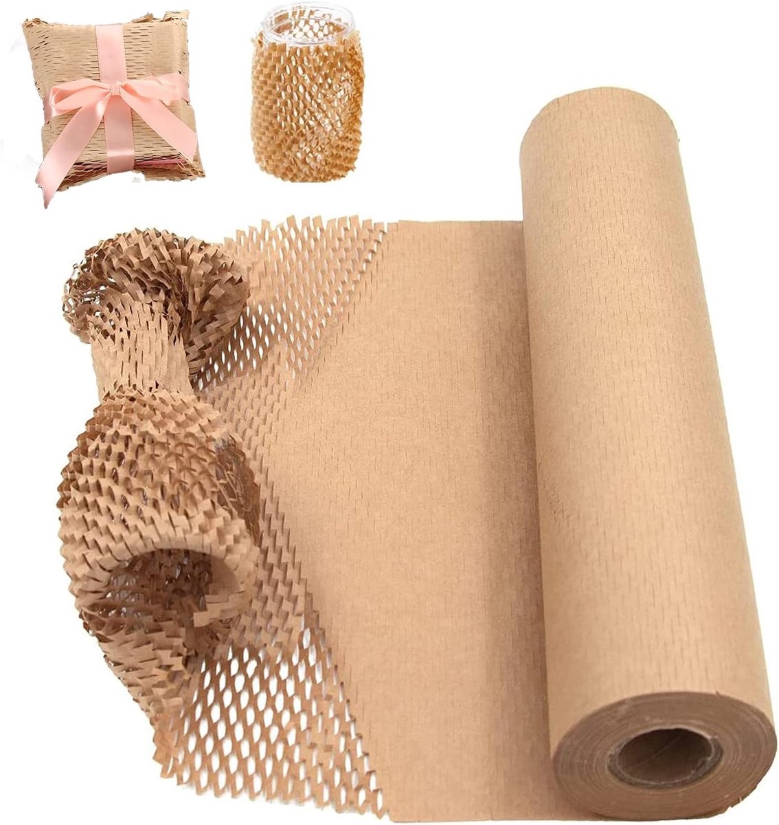 50 x 40 cm Honingraat Kraftpapier Rol - Milieuvriendelijke Verpakking voor Verhuizen, Bescherming en Cadeauverpakking van Breekbare Voorwerpen