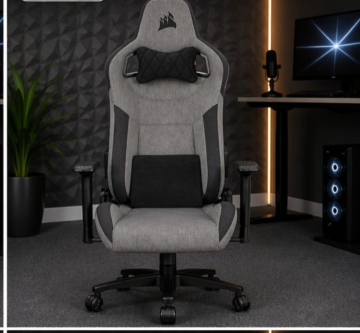 Gaming stoel ergonomisch verstelbaar ademende stof met 4D armleuningen en lendenkussen 38 x 69 x 88 cm grijs wit – Vermissen