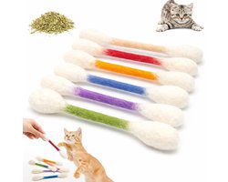 Set Van 6 Gigantische Wattenstaafjes-kattenspeeltjes | Bevat Kattenkruid, Kauwstokjes Voor Kittens + Stevige Vilten Kicker, Interactief Kauwkoord, Ideaal Om Katten Binnenshuis Te Vermaken (Gemengde Kleuren)
