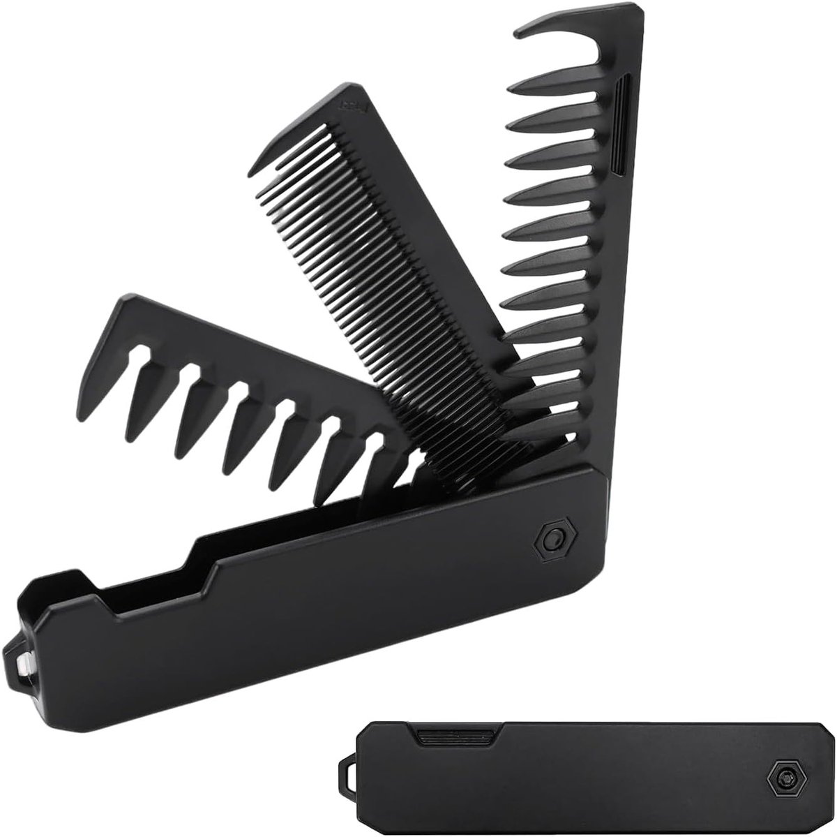 Draagbare 3-in-1 Vouwkam voor Haar en Baard, Fijne en Brede Tanden voor Haarstyling en Baardverzorging, Ideaal voor Reizen en Compact Gebruik