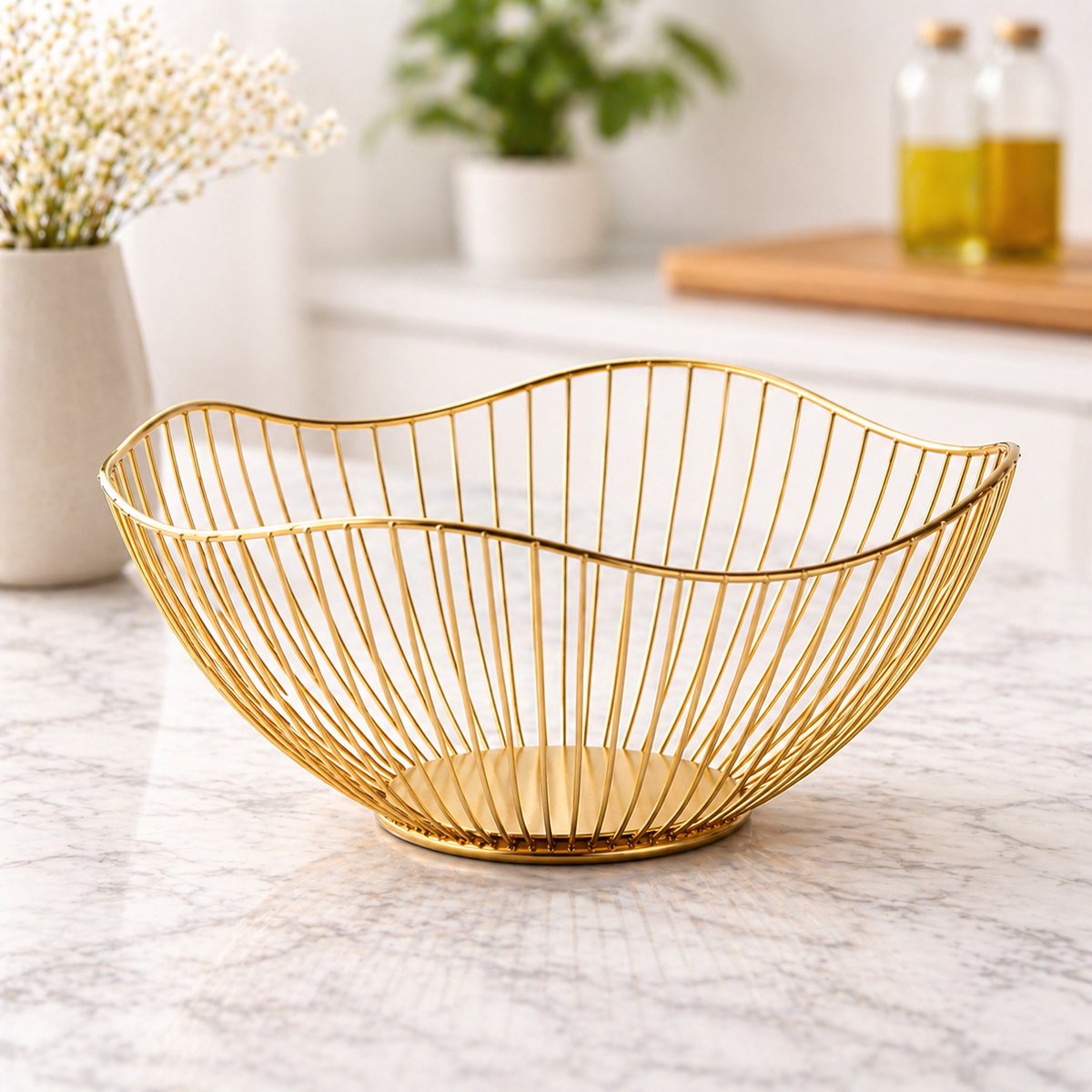Luxe Gouden Fruitschaal – Metalen Fruitmand – Modern Design – Keuken & Tafel Decoratie – 26,7 cm