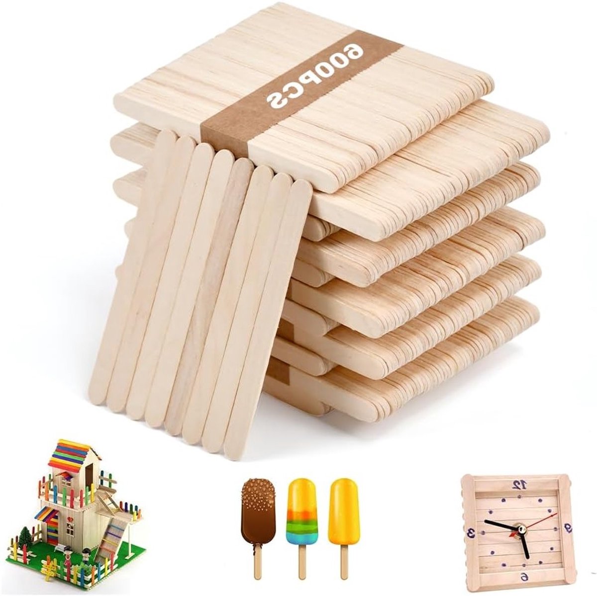 600 Stuks Houten Stokken voor Creatieve Projecten, Houten Spatula's, IJsstokjes, DIY Popsicles en Ambachten, 114 x 10 x 2 mm