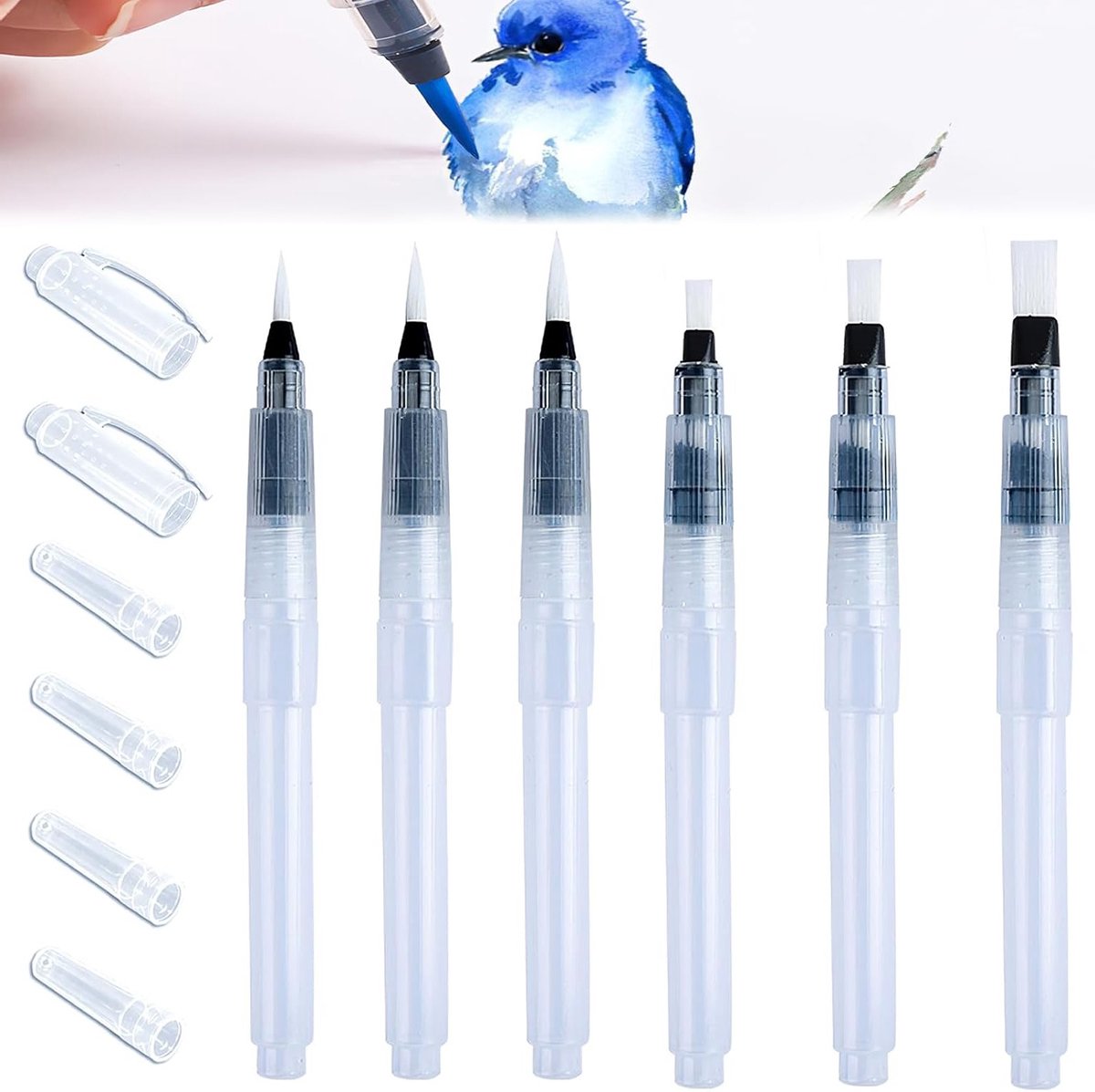 Set van 6 Navulbare Waterreservoir Penselen voor Aquarel, Perfect voor Schilderen en Creatieve Projecten