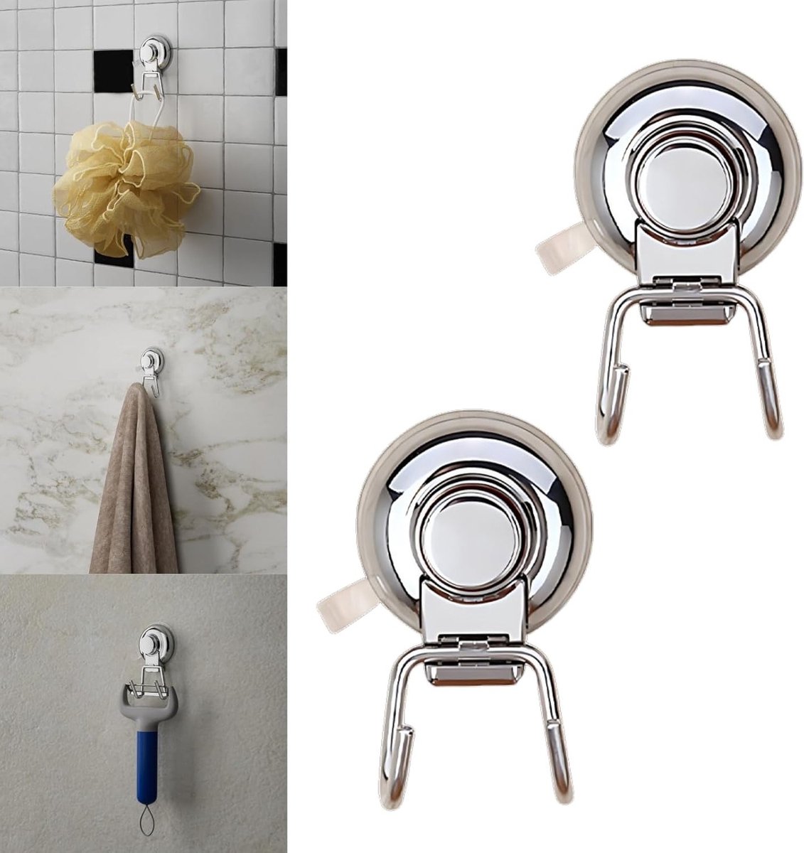 Zware RVS Dubbele Haak met Sterke Zuigkracht - Ideaal voor Douche en Badkamer (2 Stuks)