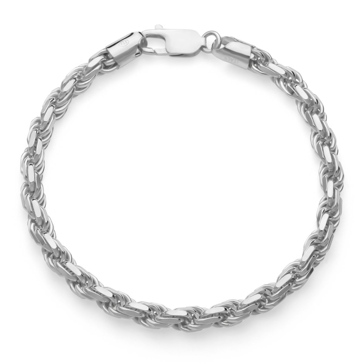 JUXE24-Koord armband-rope chain bracelet-massief 925 zilver-6 mm breed-22 cm lang-geslepen