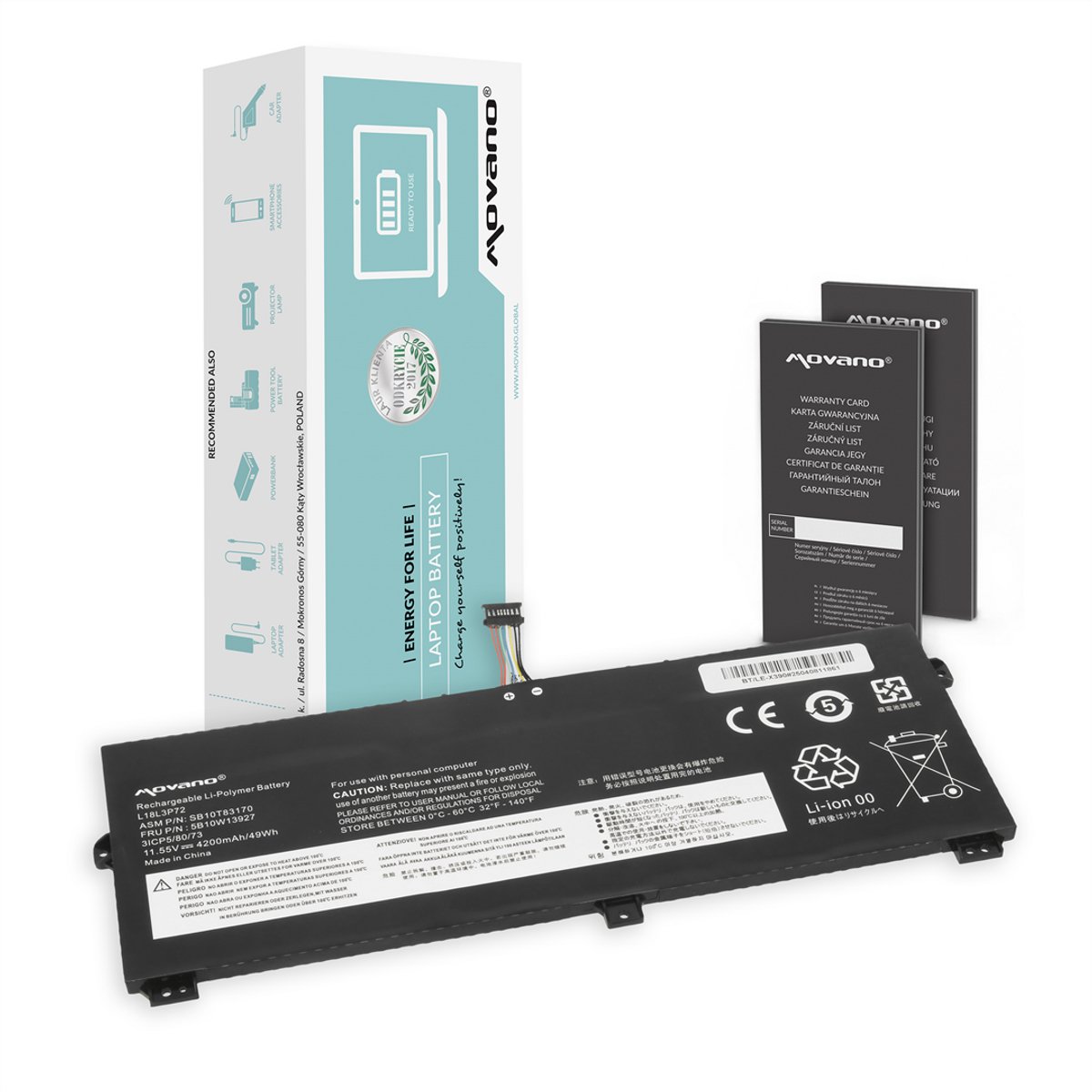 Movano - Lenovo ThinkPad X390 Yoga X13 - Batterij - Li-Ion - Lange levensduur